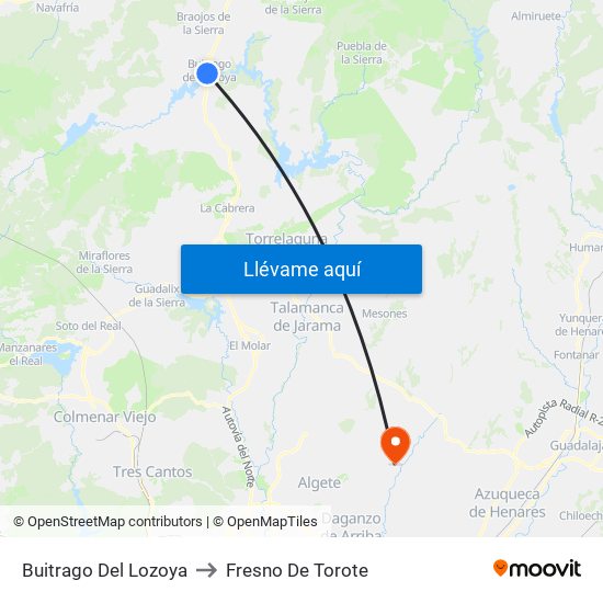 Buitrago Del Lozoya to Fresno De Torote map