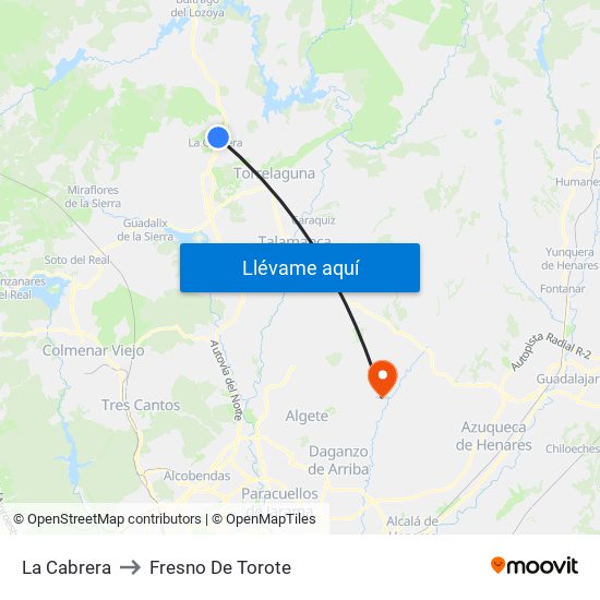 La Cabrera to Fresno De Torote map