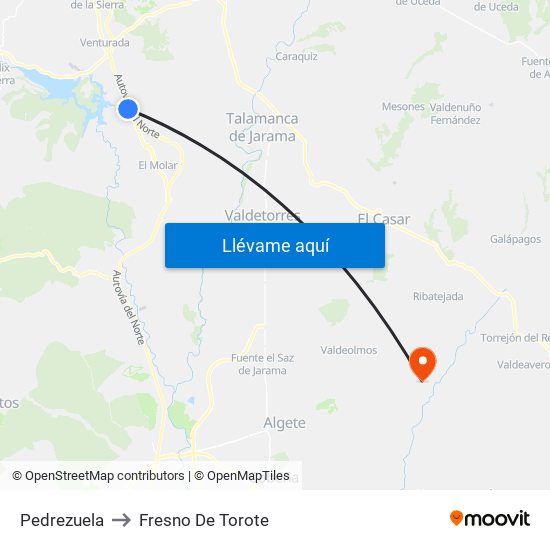 Pedrezuela to Fresno De Torote map