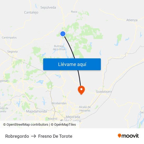 Robregordo to Fresno De Torote map