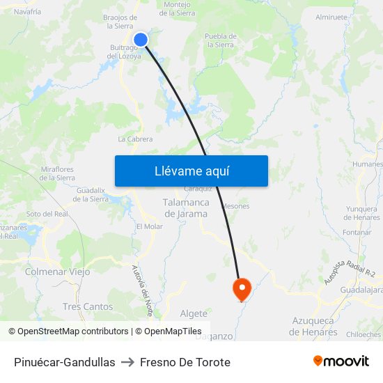 Pinuécar-Gandullas to Fresno De Torote map