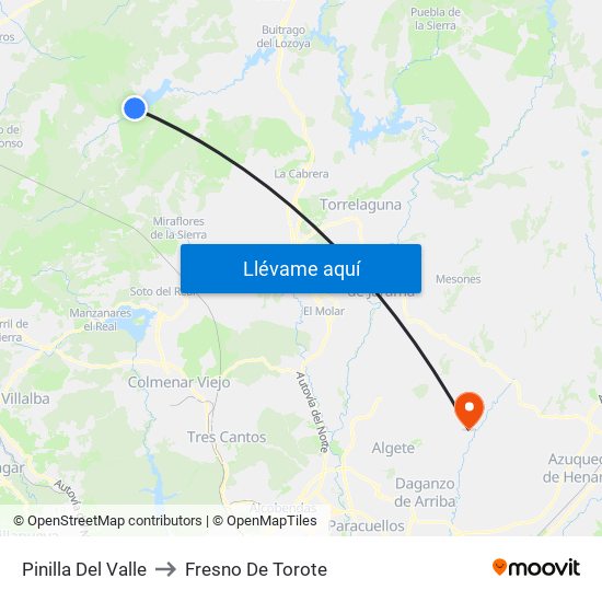 Pinilla Del Valle to Fresno De Torote map