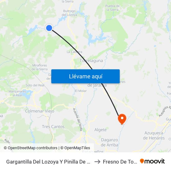 Gargantilla Del Lozoya Y Pinilla De Buitrago to Fresno De Torote map