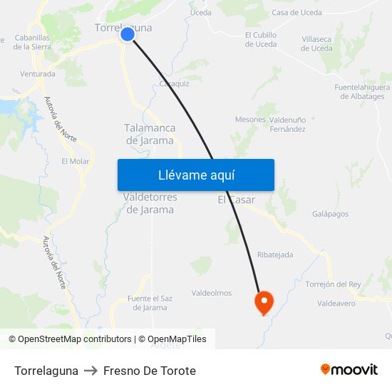 Torrelaguna to Fresno De Torote map