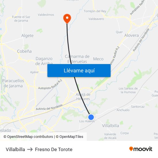 Villalbilla to Fresno De Torote map