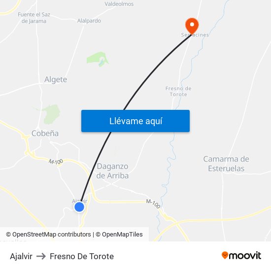 Ajalvir to Fresno De Torote map