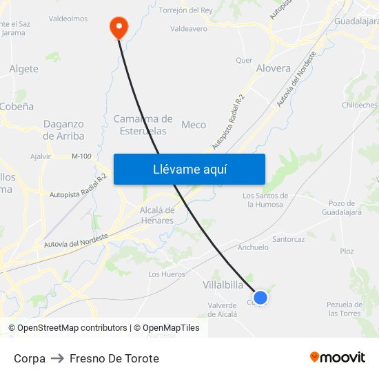 Corpa to Fresno De Torote map