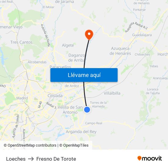 Loeches to Fresno De Torote map