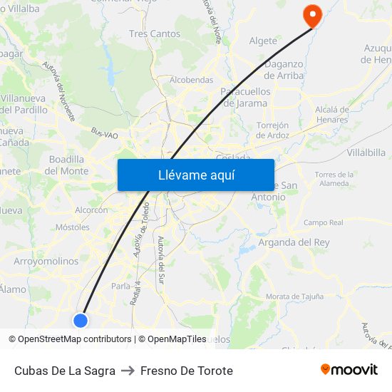 Cubas De La Sagra to Fresno De Torote map