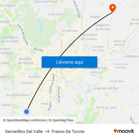Serranillos Del Valle to Fresno De Torote map