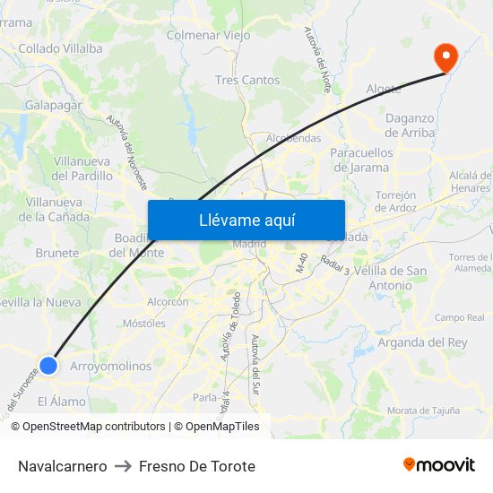 Navalcarnero to Fresno De Torote map