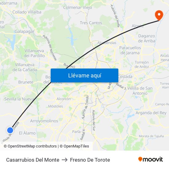 Casarrubios Del Monte to Fresno De Torote map