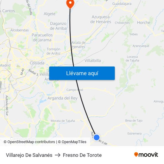 Villarejo De Salvanés to Fresno De Torote map