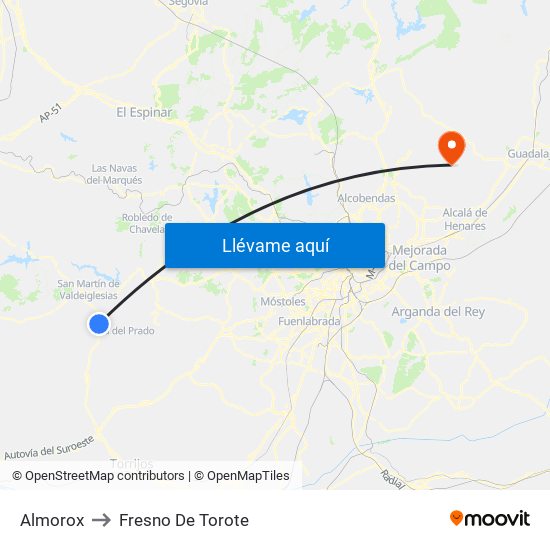 Almorox to Fresno De Torote map