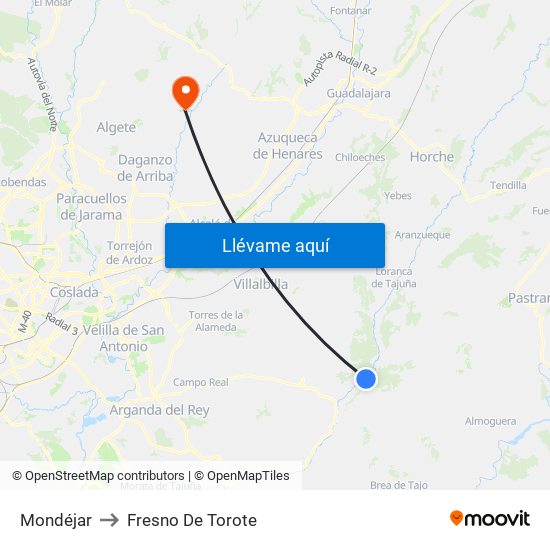 Mondéjar to Fresno De Torote map