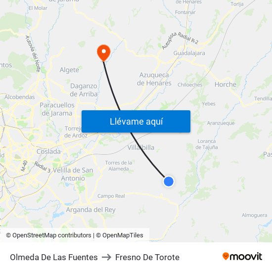 Olmeda De Las Fuentes to Fresno De Torote map