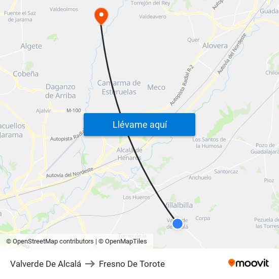 Valverde De Alcalá to Fresno De Torote map