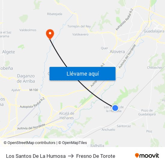 Los Santos De La Humosa to Fresno De Torote map