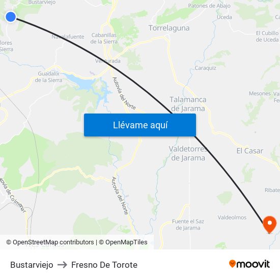 Bustarviejo to Fresno De Torote map