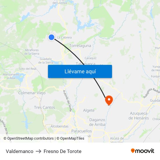 Valdemanco to Fresno De Torote map