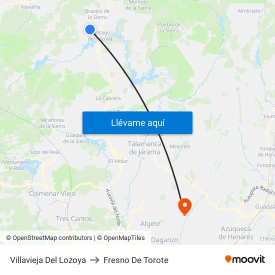 Villavieja Del Lozoya to Fresno De Torote map