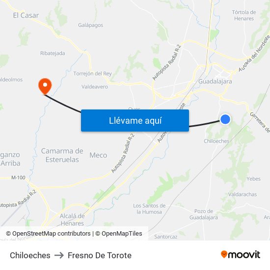 Chiloeches to Fresno De Torote map