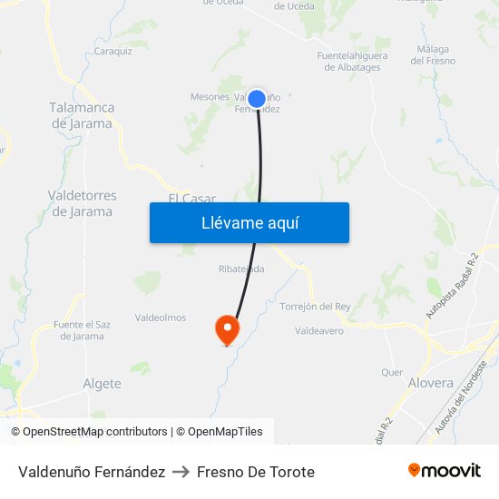 Valdenuño Fernández to Fresno De Torote map