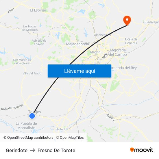 Gerindote to Fresno De Torote map