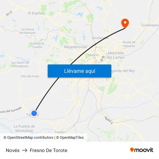 Novés to Fresno De Torote map