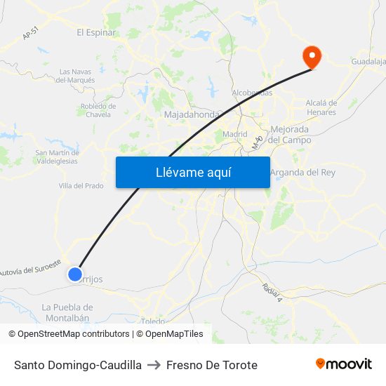 Santo Domingo-Caudilla to Fresno De Torote map