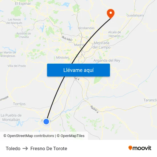 Toledo to Fresno De Torote map