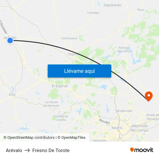 Arévalo to Fresno De Torote map