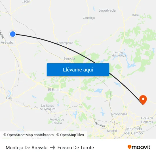 Montejo De Arévalo to Fresno De Torote map