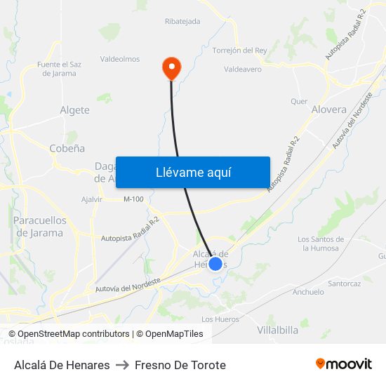 Alcalá De Henares to Fresno De Torote map