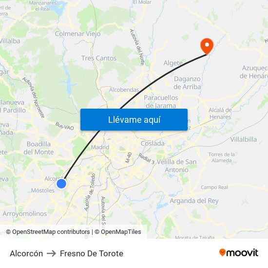 Alcorcón to Fresno De Torote map