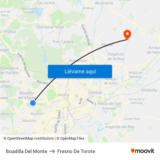 Boadilla Del Monte to Fresno De Torote map