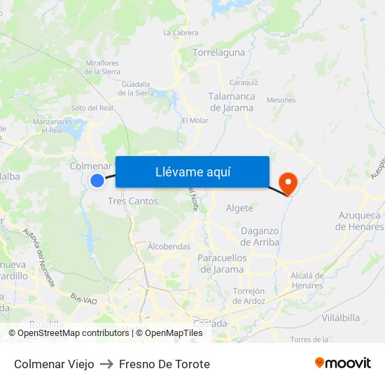 Colmenar Viejo to Fresno De Torote map