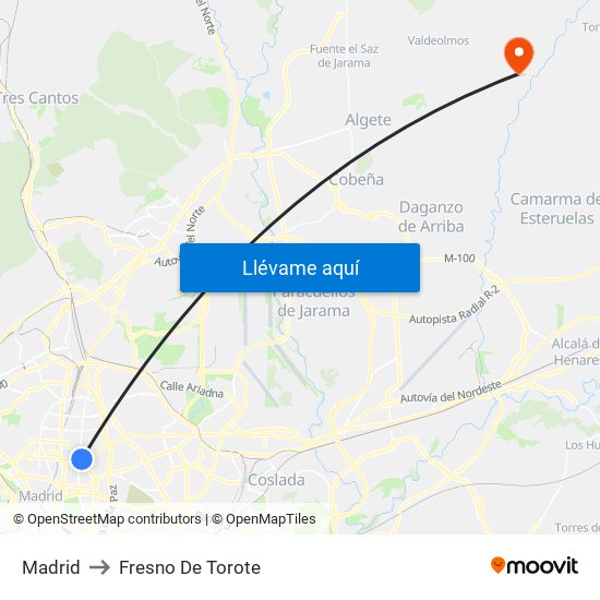 Madrid to Fresno De Torote map