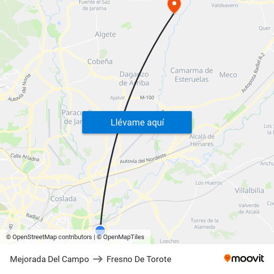 Mejorada Del Campo to Fresno De Torote map