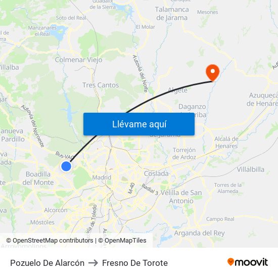 Pozuelo De Alarcón to Fresno De Torote map