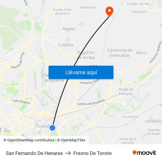 San Fernando De Henares to Fresno De Torote map