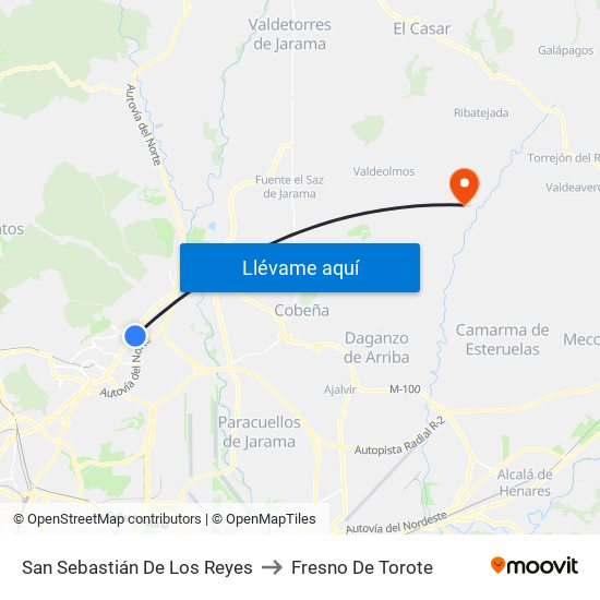 San Sebastián De Los Reyes to Fresno De Torote map