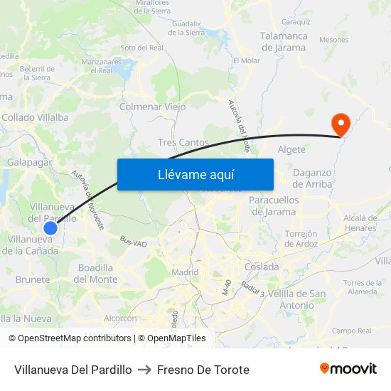 Villanueva Del Pardillo to Fresno De Torote map