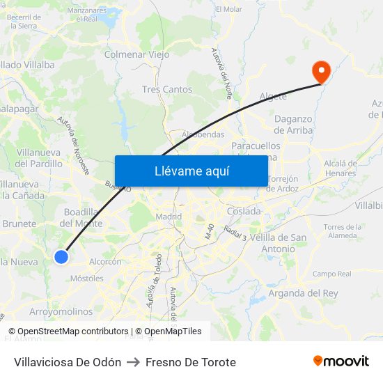 Villaviciosa De Odón to Fresno De Torote map