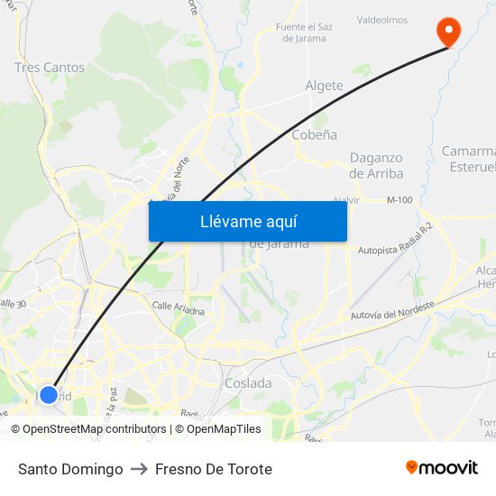 Santo Domingo to Fresno De Torote map