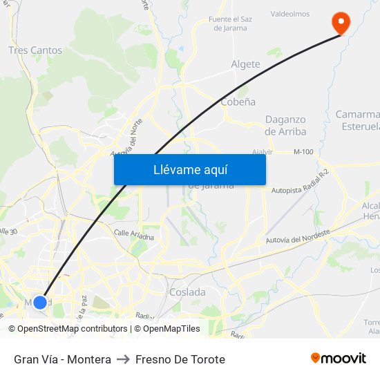 Gran Vía - Montera to Fresno De Torote map