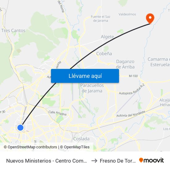 Nuevos Ministerios - Centro Comercial to Fresno De Torote map