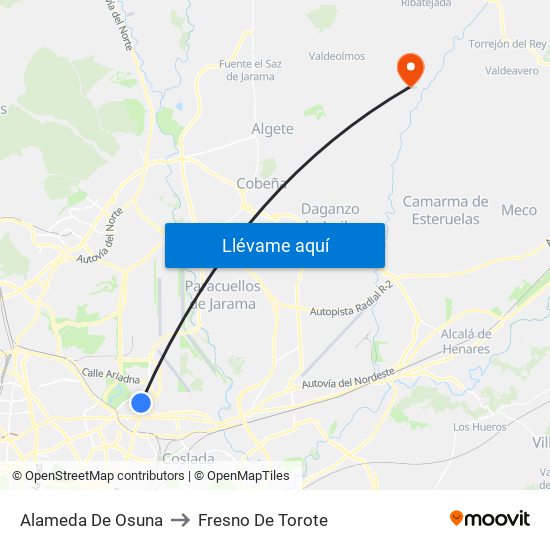 Alameda De Osuna to Fresno De Torote map