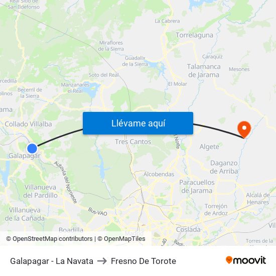 Galapagar - La Navata to Fresno De Torote map