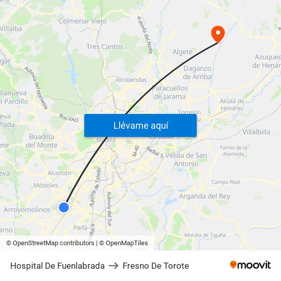 Hospital De Fuenlabrada to Fresno De Torote map